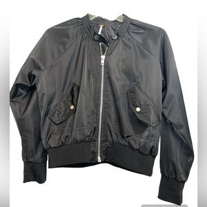 Free People Jacket Black Zip Up Bomber Moto Biker Satin Full Zip **